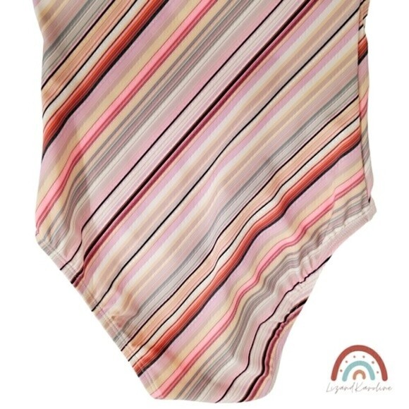 New! Aqua Couture One Shoulder Boho Stripes Tie Knot Bow One Piece Swimsuit - Picture 7 of 12